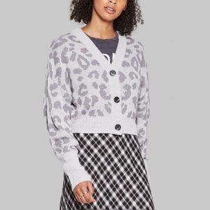 Wild Fable Gray leopard Cropped Cardigan